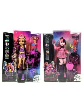 Monster High Doll Draculaura & Clawdeen Wolf  2 Pack Bundle Lot With Pets